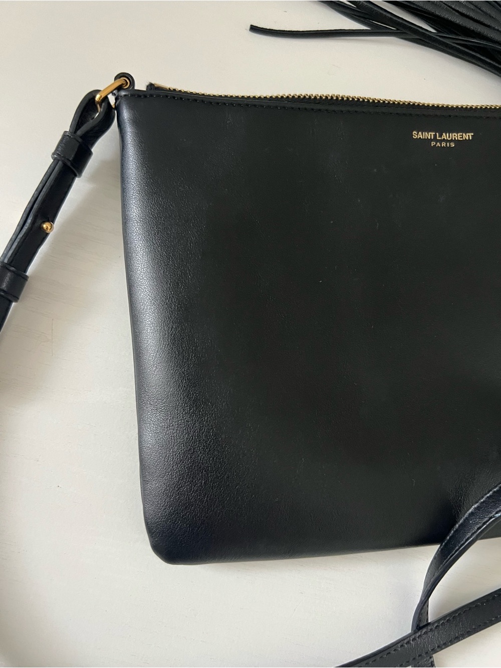 Saint Laurent Black Leather Crossbody with Tassel and Gold Logo - Picture 5 of 16